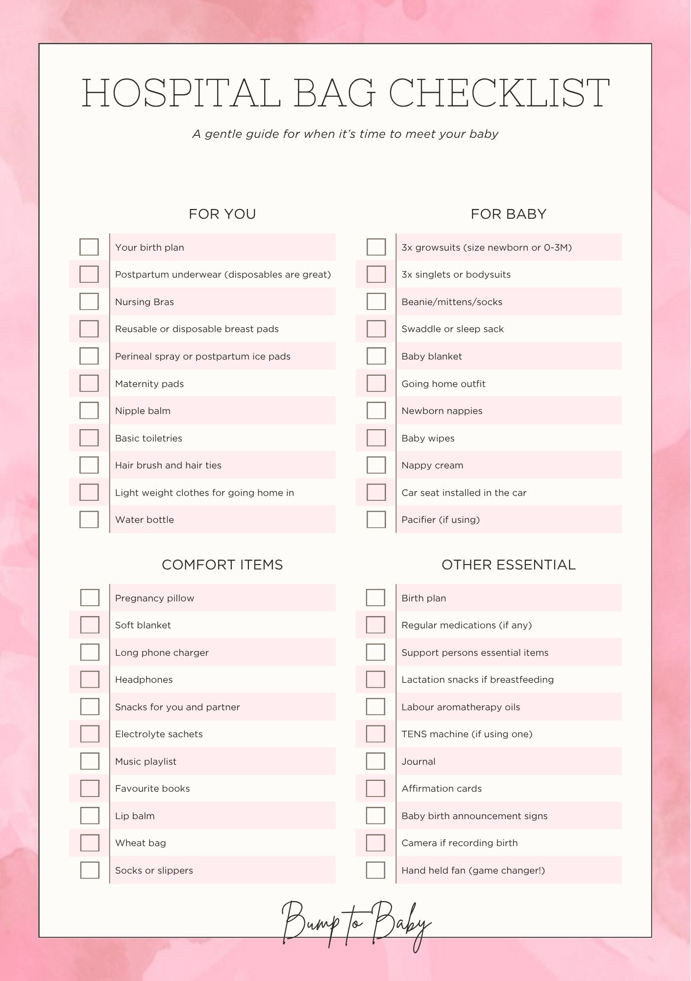 Hospital Bag Checklist